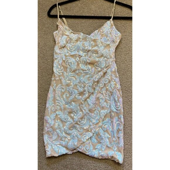 Windsor Dress XS Sequin Bodycon Rusched Side Iridescent Pink Blue Nude - Picture 4 of 9